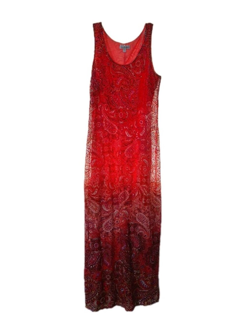 Olivia Matthews Maxi Dress Red Sheer Lace Partially Lined Size Large Valentines